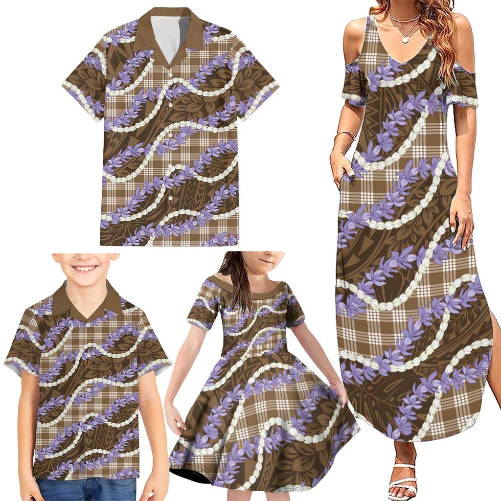 Brown Hawaii Palaka Honohono Pikake Family Matching Summer Maxi Dress and Hawaiian Shirt Hawaiian Orchid Lei Polynesian Pattern LT14 - Polynesian Pride