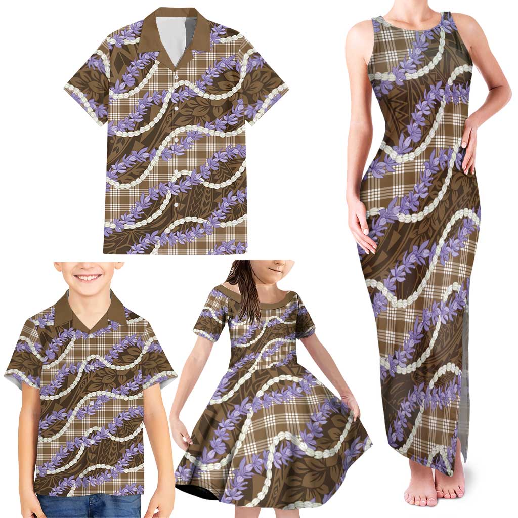 Brown Hawaii Palaka Honohono Pikake Family Matching Tank Maxi Dress and Hawaiian Shirt Hawaiian Orchid Lei Polynesian Pattern LT14 - Polynesian Pride