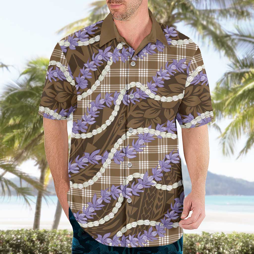 Brown Hawaii Palaka Honohono Pikake Hawaiian Shirt Hawaiian Orchid Lei Polynesian Pattern - Polynesian Pride