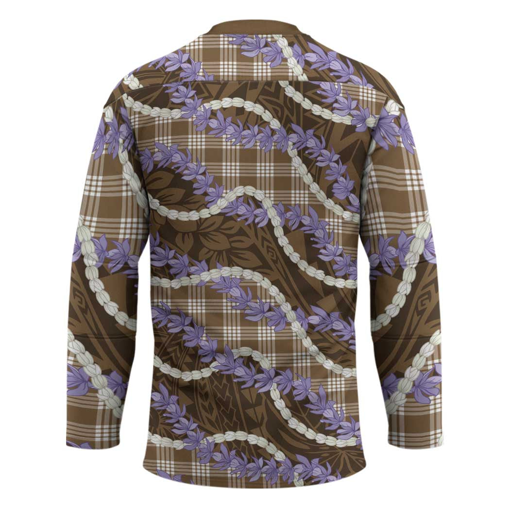Brown Hawaii Palaka Honohono Pikake Hockey Jersey Hawaiian Orchid Lei Polynesian Pattern - Polynesian Pride