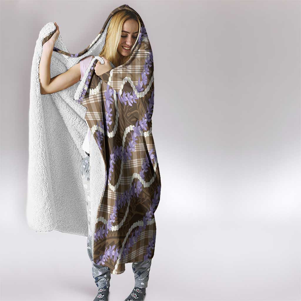 Brown Hawaii Palaka Honohono Pikake Hooded Blanket Hawaiian Orchid Lei Polynesian Pattern - Polynesian Pride