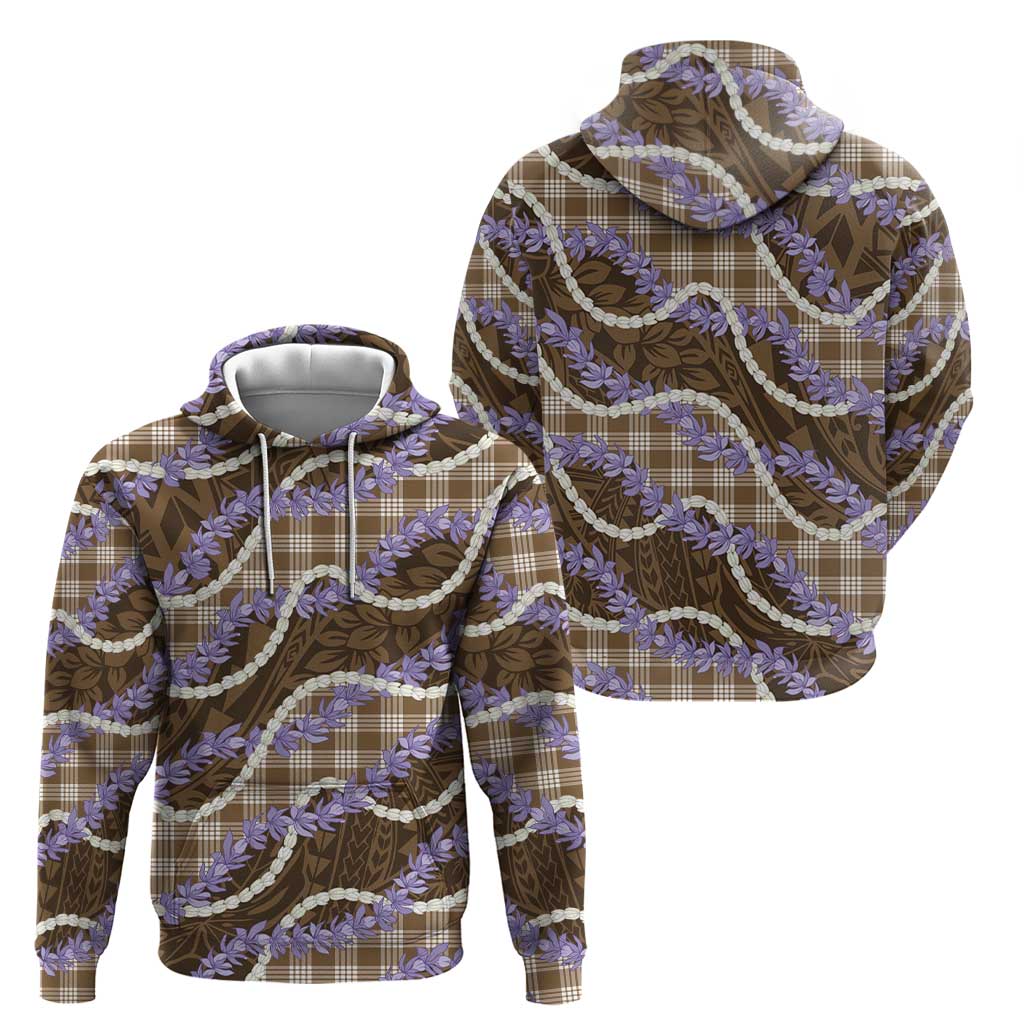 Brown Hawaii Palaka Honohono Pikake Hoodie Hawaiian Orchid Lei Polynesian Pattern - Polynesian Pride