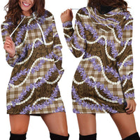 Brown Hawaii Palaka Honohono Pikake Hoodie Dress Hawaiian Orchid Lei Polynesian Pattern LT14 - Polynesian Pride