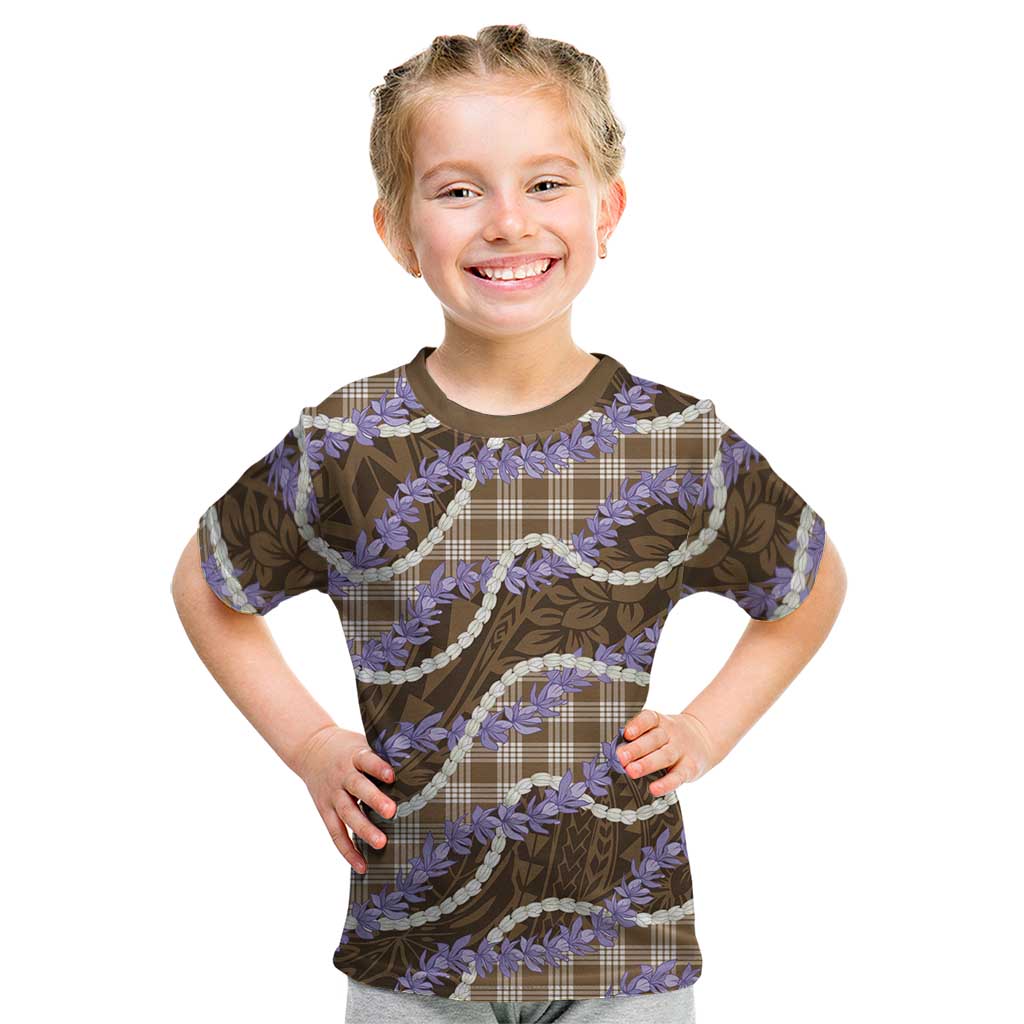 Brown Hawaii Palaka Honohono Pikake Kid T Shirt Hawaiian Orchid Lei Polynesian Pattern - Polynesian Pride