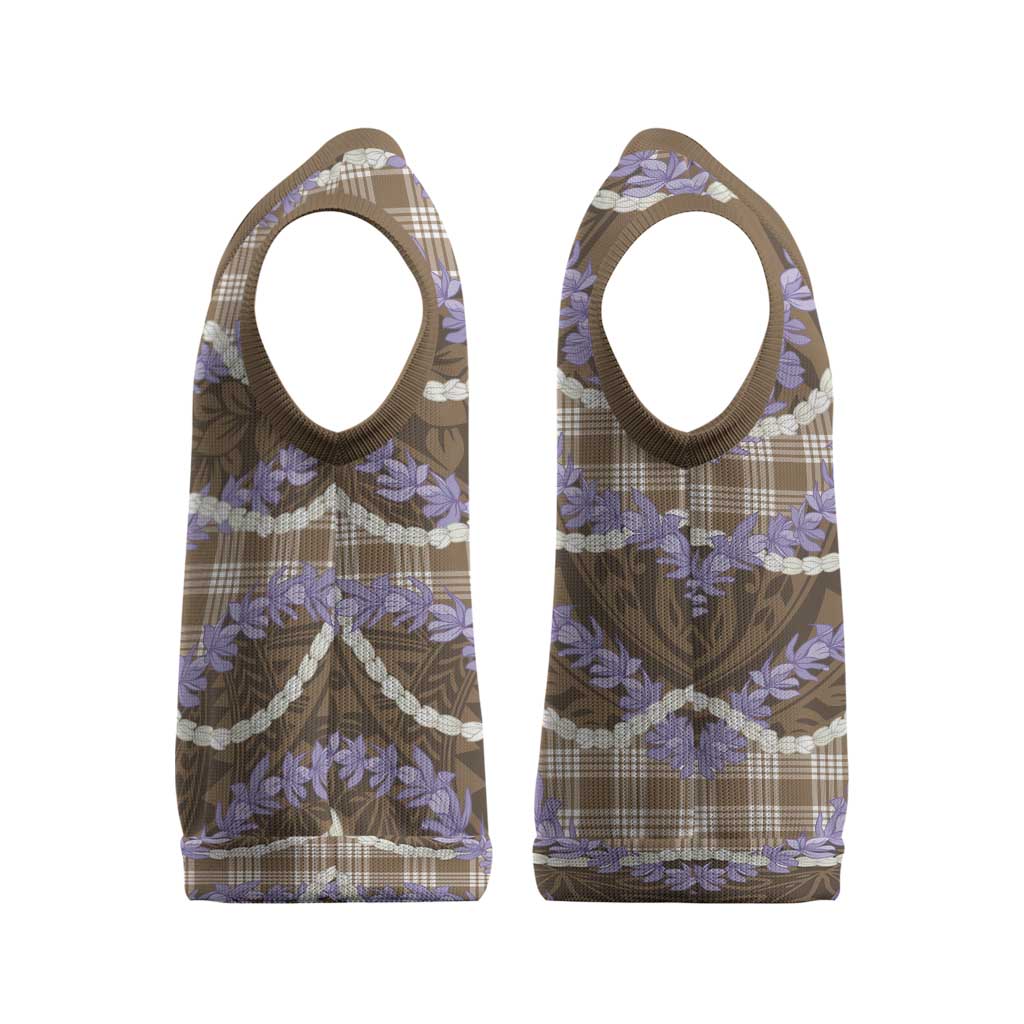 Brown Hawaii Palaka Honohono Pikake Christmas Knitted V-Neck Vest Hawaiian Orchid Lei Polynesian Pattern LT14 - Polynesian Pride