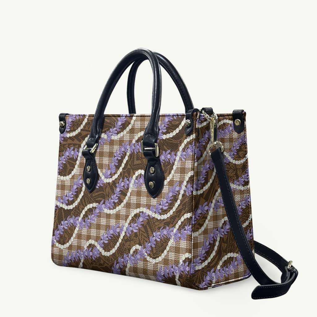 Brown Hawaii Palaka Honohono Pikake Leather Bag Hawaiian Orchid Lei Polynesian Pattern - Polynesian Pride