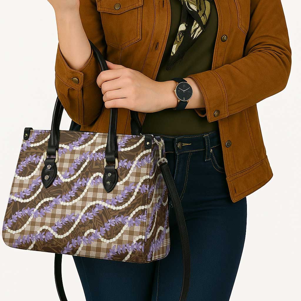 Brown Hawaii Palaka Honohono Pikake Leather Bag Hawaiian Orchid Lei Polynesian Pattern - Polynesian Pride