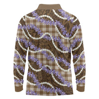 Brown Hawaii Palaka Honohono Pikake Long Sleeve Polo Shirt Hawaiian Orchid Lei Polynesian Pattern LT14 - Polynesian Pride