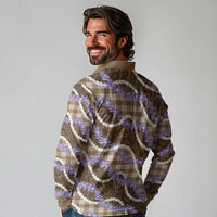 Brown Hawaii Palaka Honohono Pikake Long Sleeve Polo Shirt Hawaiian Orchid Lei Polynesian Pattern LT14 - Polynesian Pride