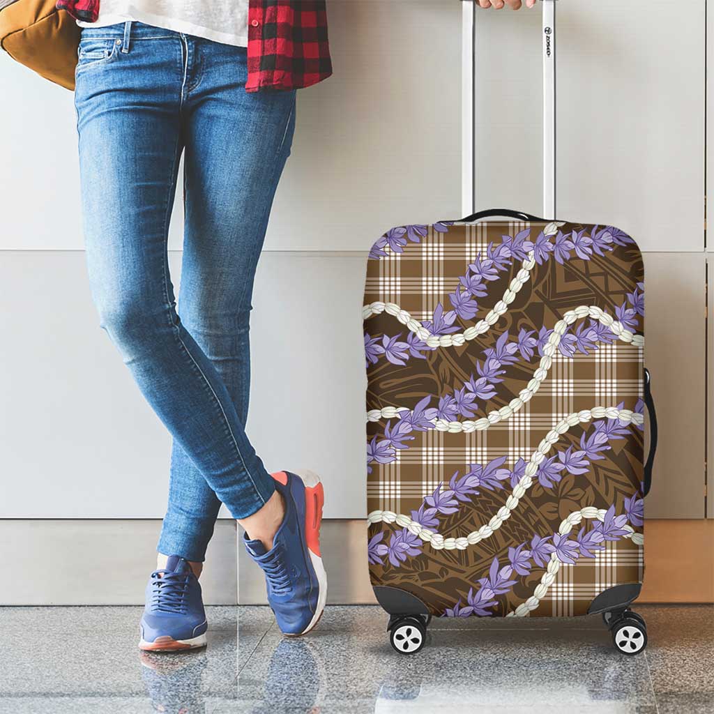 Brown Hawaii Palaka Honohono Pikake Luggage Cover Hawaiian Orchid Lei Polynesian Pattern - Polynesian Pride