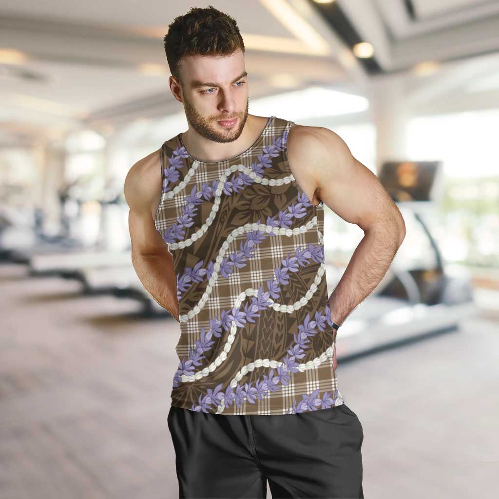 Brown Hawaii Palaka Honohono Pikake Men Tank Top Hawaiian Orchid Lei Polynesian Pattern - Polynesian Pride