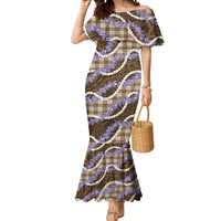 Brown Hawaii Palaka Honohono Pikake Mermaid Dress Hawaiian Orchid Lei Polynesian Pattern - Polynesian Pride