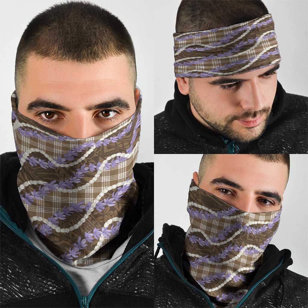 Brown Hawaii Palaka Honohono Pikake Neck Gaiter Hawaiian Orchid Lei Polynesian Pattern - Polynesian Pride