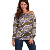 Brown Hawaii Palaka Honohono Pikake Off Shoulder Sweater Hawaiian Orchid Lei Polynesian Pattern LT14 Women Brown - Polynesian Pride