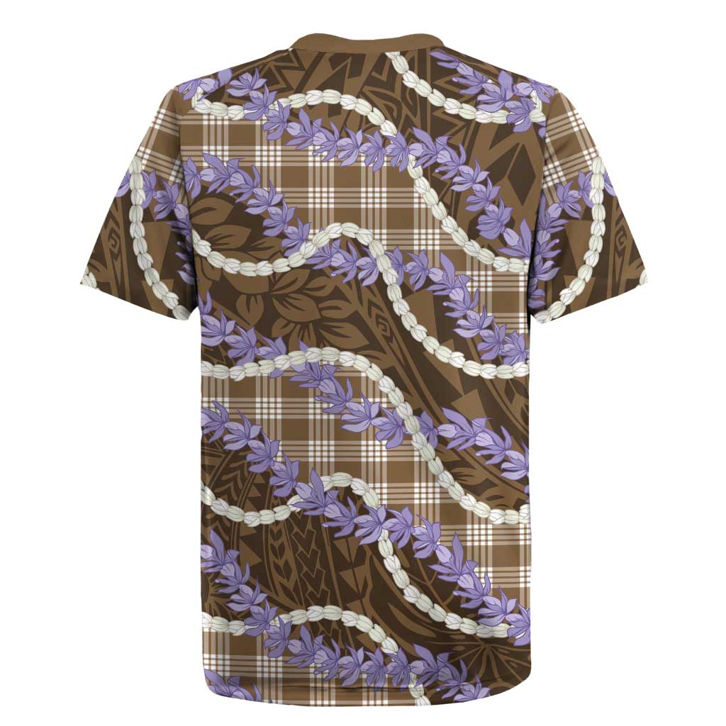 Brown Hawaii Palaka Honohono Pikake Rugby Jersey Hawaiian Orchid Lei Polynesian Pattern - Polynesian Pride