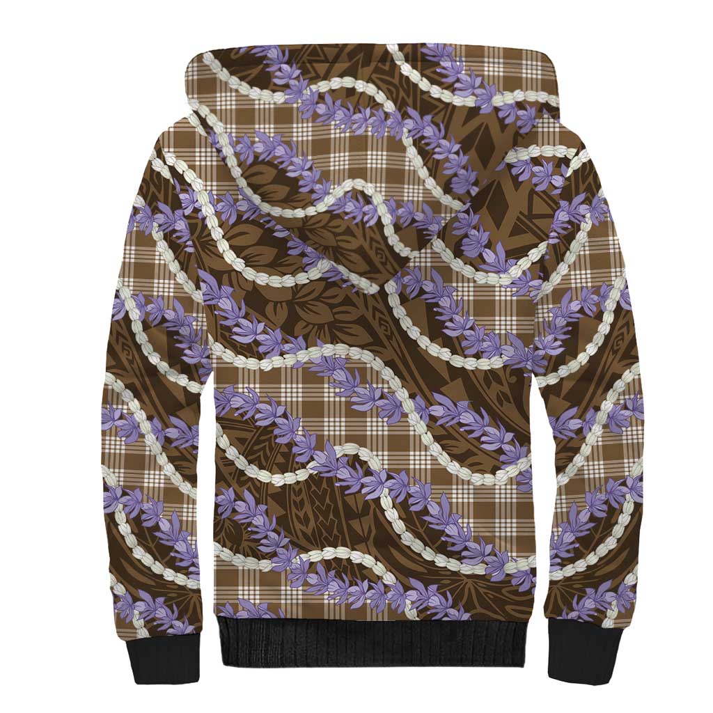 Brown Hawaii Palaka Honohono Pikake Sherpa Hoodie Hawaiian Orchid Lei Polynesian Pattern LT14 - Polynesian Pride