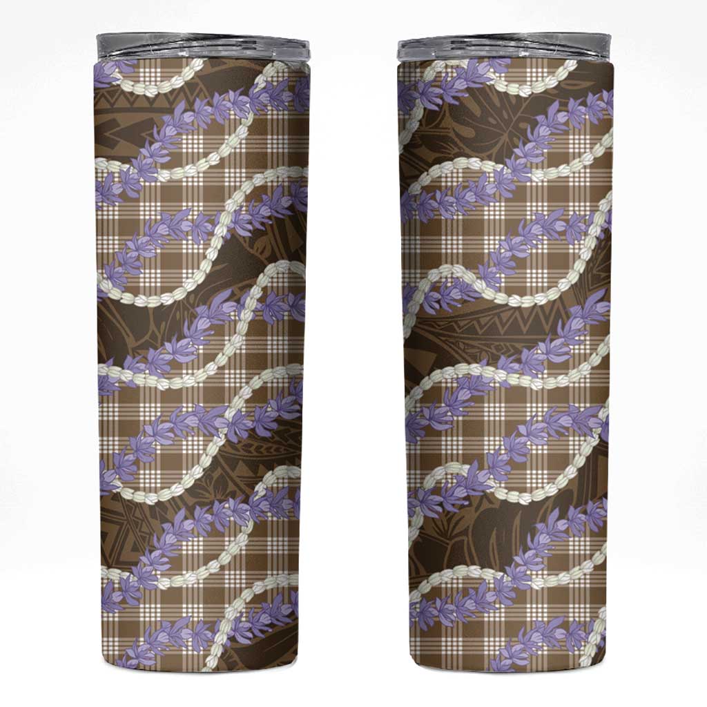 Brown Hawaii Palaka Honohono Pikake Skinny Tumbler Hawaiian Orchid Lei Polynesian Pattern LT14 Brown - Polynesian Pride