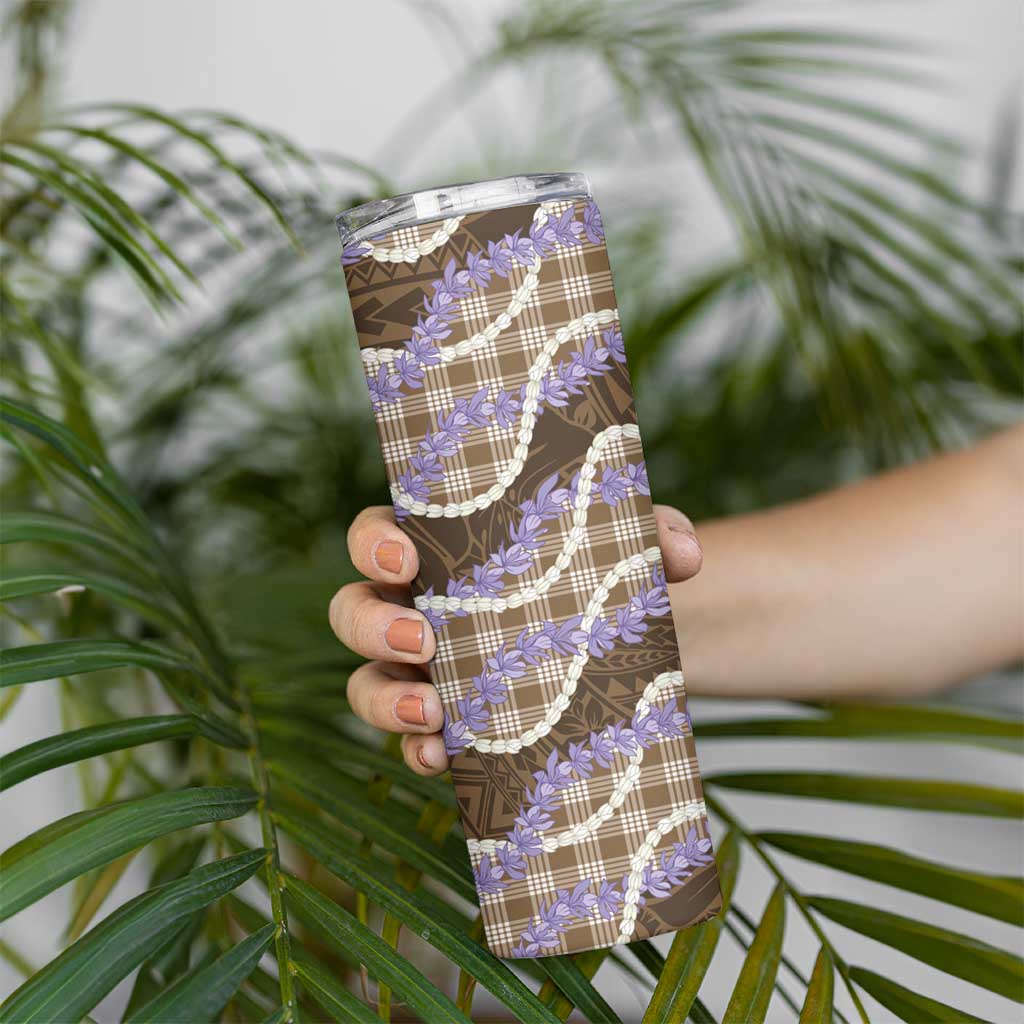 Brown Hawaii Palaka Honohono Pikake Skinny Tumbler Hawaiian Orchid Lei Polynesian Pattern LT14 - Polynesian Pride