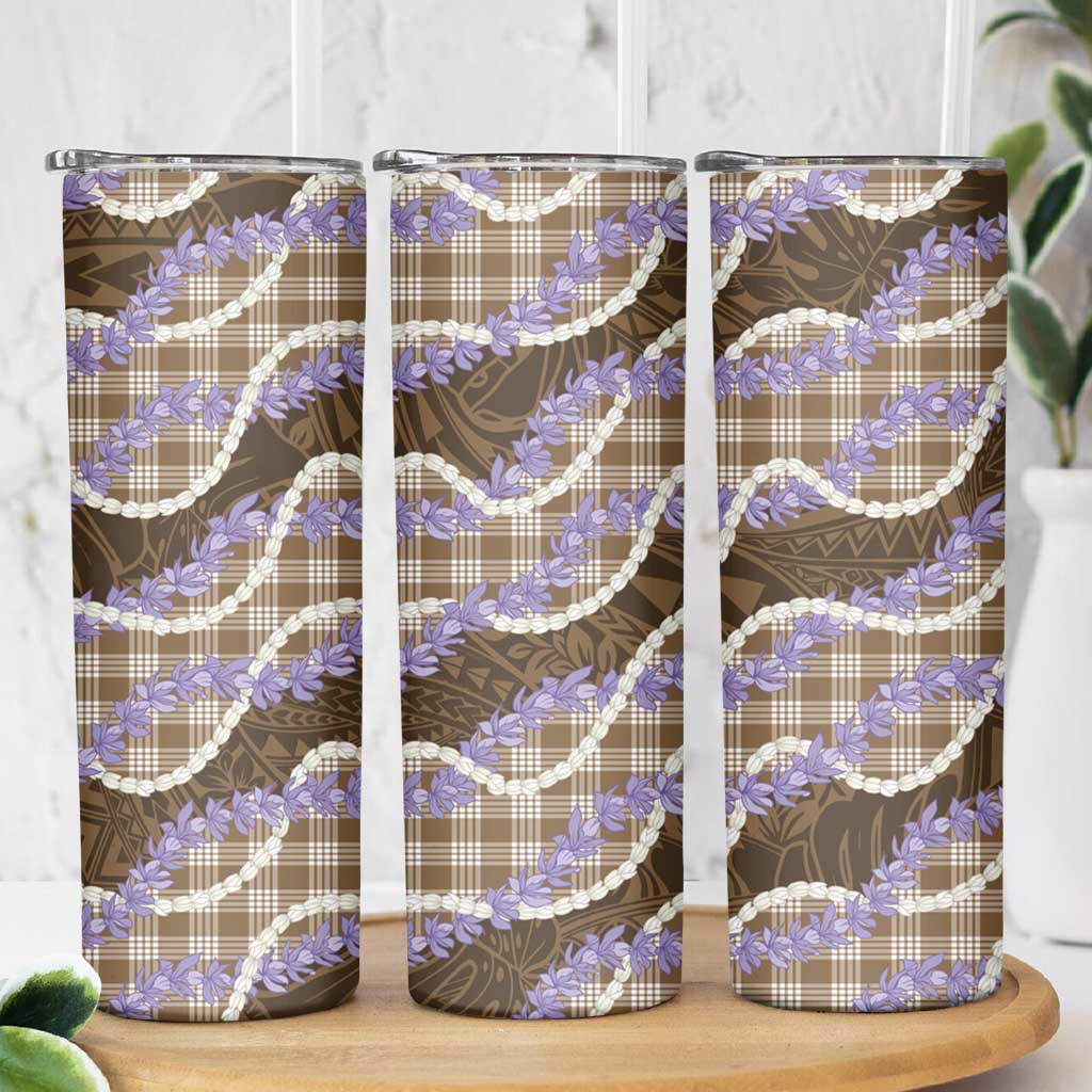 Brown Hawaii Palaka Honohono Pikake Skinny Tumbler Hawaiian Orchid Lei Polynesian Pattern LT14 - Polynesian Pride