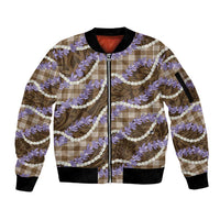 Brown Hawaii Palaka Honohono Pikake Sleeve Zip Bomber Jacket Hawaiian Orchid Lei Polynesian Pattern LT14 Unisex Brown - Polynesian Pride