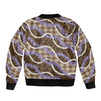 Brown Hawaii Palaka Honohono Pikake Sleeve Zip Bomber Jacket Hawaiian Orchid Lei Polynesian Pattern LT14 - Polynesian Pride