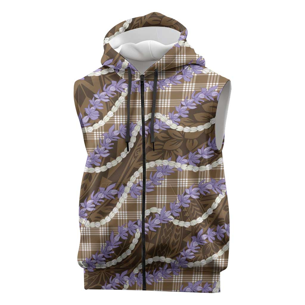 Brown Hawaii Palaka Honohono Pikake Sleeveless Zip Hoodie Hawaiian Orchid Lei Polynesian Pattern LT14 Brown - Polynesian Pride