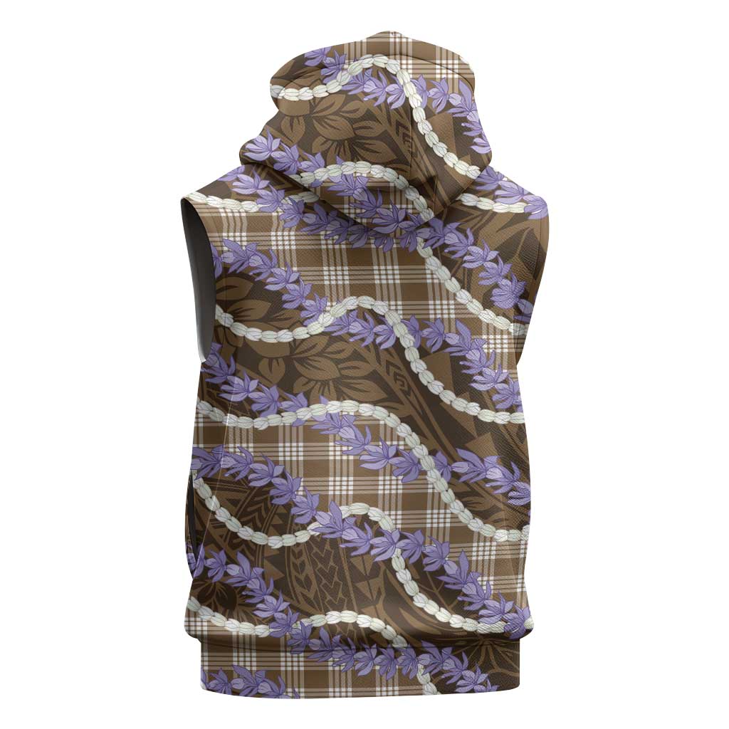 Brown Hawaii Palaka Honohono Pikake Sleeveless Zip Hoodie Hawaiian Orchid Lei Polynesian Pattern LT14 - Polynesian Pride
