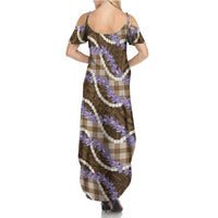 Brown Hawaii Palaka Honohono Pikake Summer Maxi Dress Hawaiian Orchid Lei Polynesian Pattern - Polynesian Pride