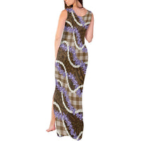 Brown Hawaii Palaka Honohono Pikake Tank Maxi Dress Hawaiian Orchid Lei Polynesian Pattern - Polynesian Pride