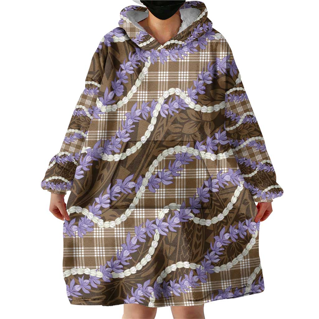 Brown Hawaii Palaka Honohono Pikake Wearable Blanket Hoodie Hawaiian Orchid Lei Polynesian Pattern LT14 - Polynesian Pride