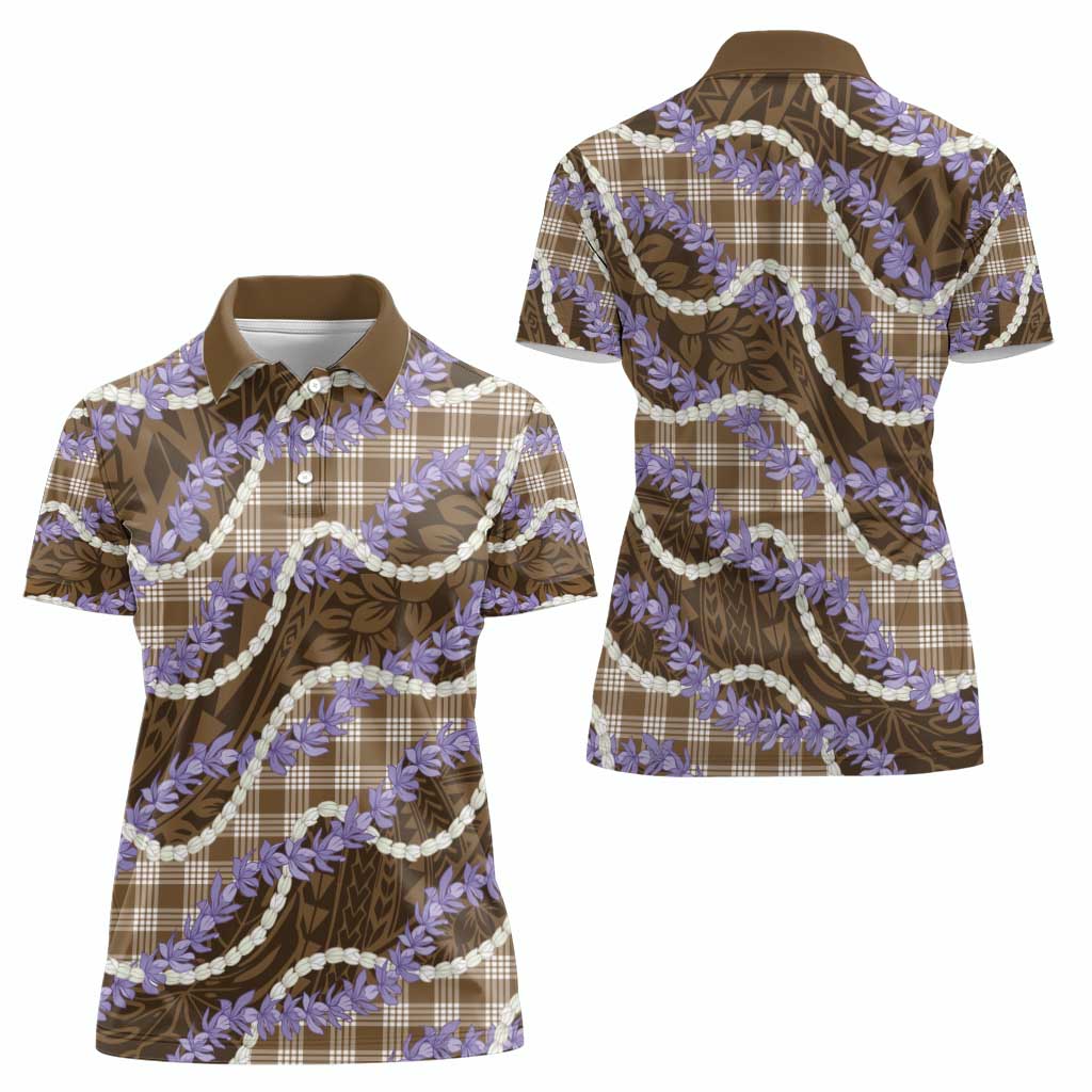 Brown Hawaii Palaka Honohono Pikake Women Polo Shirt Hawaiian Orchid Lei Polynesian Pattern - Polynesian Pride