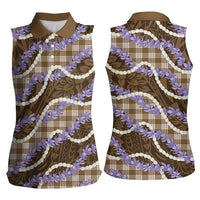 Brown Hawaii Palaka Honohono Pikake Women Sleeveless Polo Shirt Hawaiian Orchid Lei Polynesian Pattern LT14 - Polynesian Pride