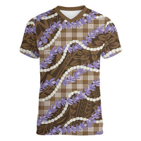 Brown Hawaii Palaka Honohono Pikake Women V-Neck T-Shirt Hawaiian Orchid Lei Polynesian Pattern LT14 Female Brown - Polynesian Pride