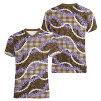 Brown Hawaii Palaka Honohono Pikake Women V-Neck T-Shirt Hawaiian Orchid Lei Polynesian Pattern LT14 - Polynesian Pride