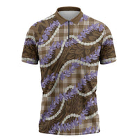 Brown Hawaii Palaka Honohono Pikake Zipper Polo Shirt Hawaiian Orchid Lei Polynesian Pattern LT14 Brown - Polynesian Pride