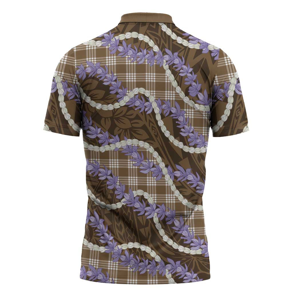 Brown Hawaii Palaka Honohono Pikake Zipper Polo Shirt Hawaiian Orchid Lei Polynesian Pattern LT14 - Polynesian Pride