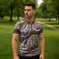 Brown Hawaii Palaka Honohono Pikake Zipper Polo Shirt Hawaiian Orchid Lei Polynesian Pattern LT14 - Polynesian Pride