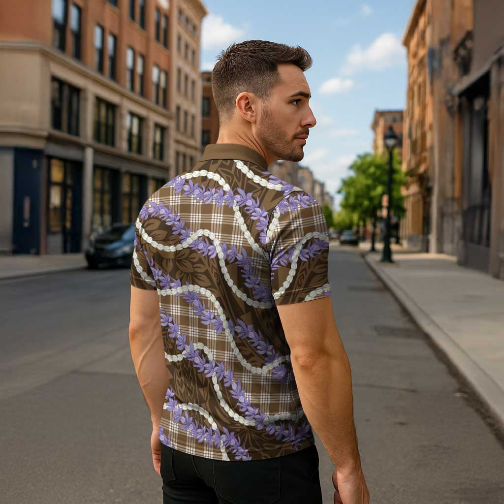 Brown Hawaii Palaka Honohono Pikake Zipper Polo Shirt Hawaiian Orchid Lei Polynesian Pattern LT14 - Polynesian Pride
