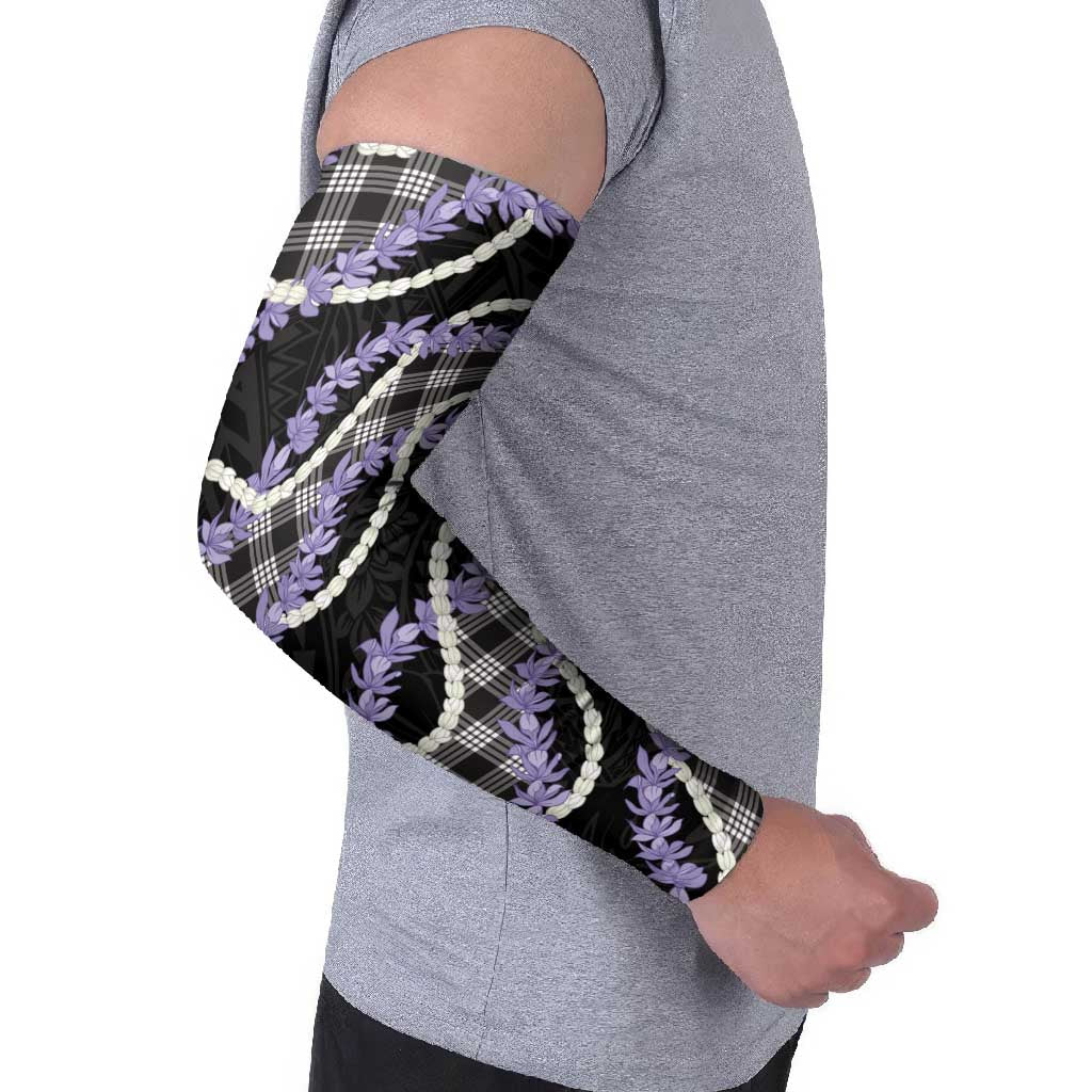 Black Hawaii Palaka Honohono Pikake Arm Sleeves Hawaiian Orchid Lei Polynesian Pattern - Polynesian Pride