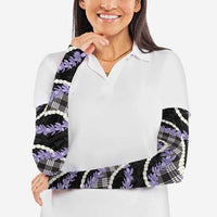 Black Hawaii Palaka Honohono Pikake Arm Sleeves Hawaiian Orchid Lei Polynesian Pattern - Polynesian Pride