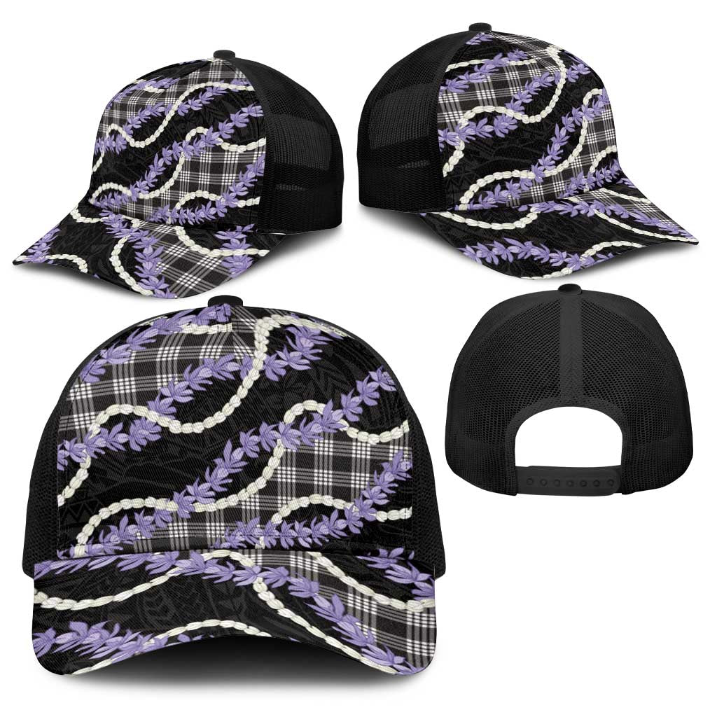 Black Hawaii Palaka Honohono Pikake Baseball Net Cap Hawaiian Orchid Lei Polynesian Pattern - Polynesian Pride