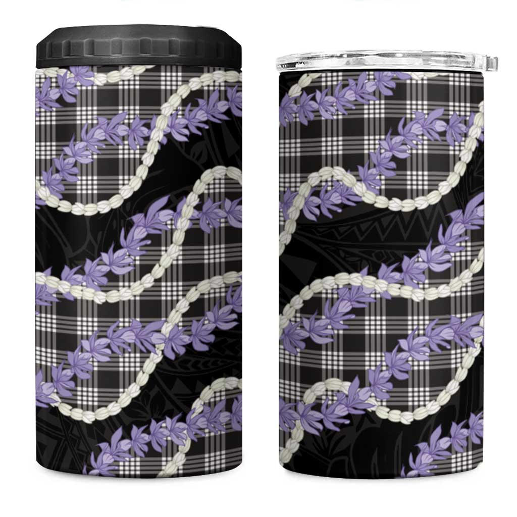 Black Hawaii Palaka Honohono Pikake 4 in 1 Can Cooler Tumbler Hawaiian Orchid Lei Polynesian Pattern LT14 One Size: 16 oz Black - Polynesian Pride
