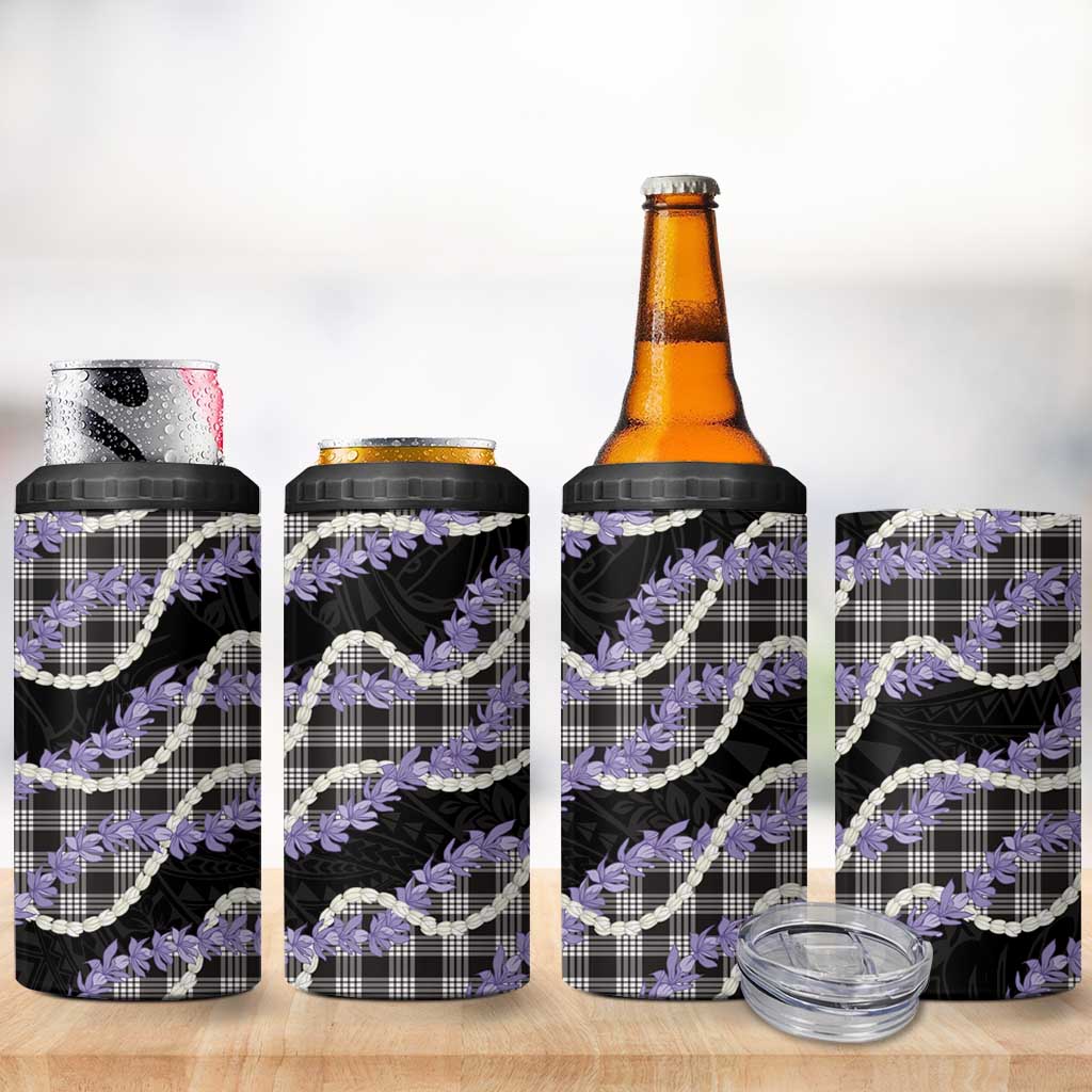 Black Hawaii Palaka Honohono Pikake 4 in 1 Can Cooler Tumbler Hawaiian Orchid Lei Polynesian Pattern LT14 - Polynesian Pride