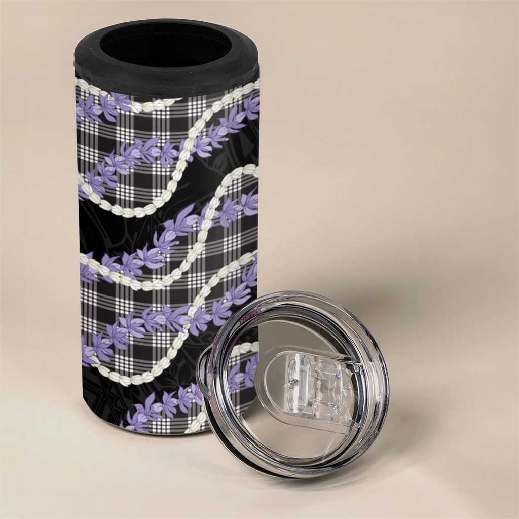 Black Hawaii Palaka Honohono Pikake 4 in 1 Can Cooler Tumbler Hawaiian Orchid Lei Polynesian Pattern LT14 - Polynesian Pride