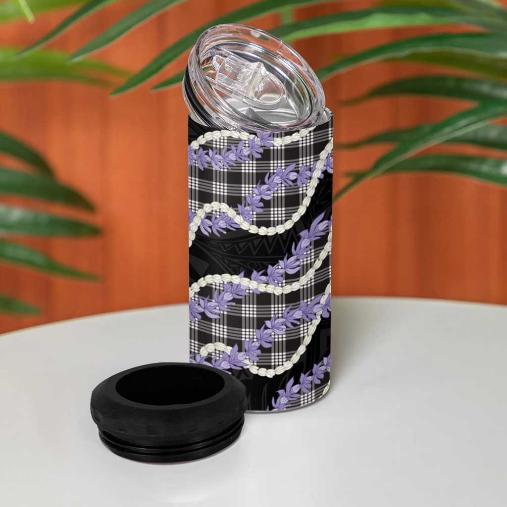 Black Hawaii Palaka Honohono Pikake 4 in 1 Can Cooler Tumbler Hawaiian Orchid Lei Polynesian Pattern LT14 - Polynesian Pride