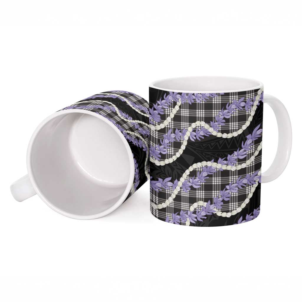 Black Hawaii Palaka Honohono Pikake Ceramic Mug Hawaiian Orchid Lei Polynesian Pattern - Polynesian Pride