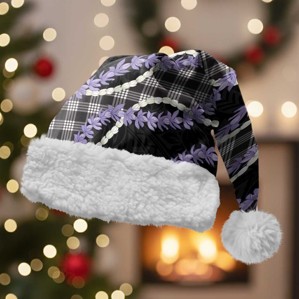 Black Hawaii Palaka Honohono Pikake Christmas Santa Hat Hawaiian Orchid Lei Polynesian Pattern - Polynesian Pride
