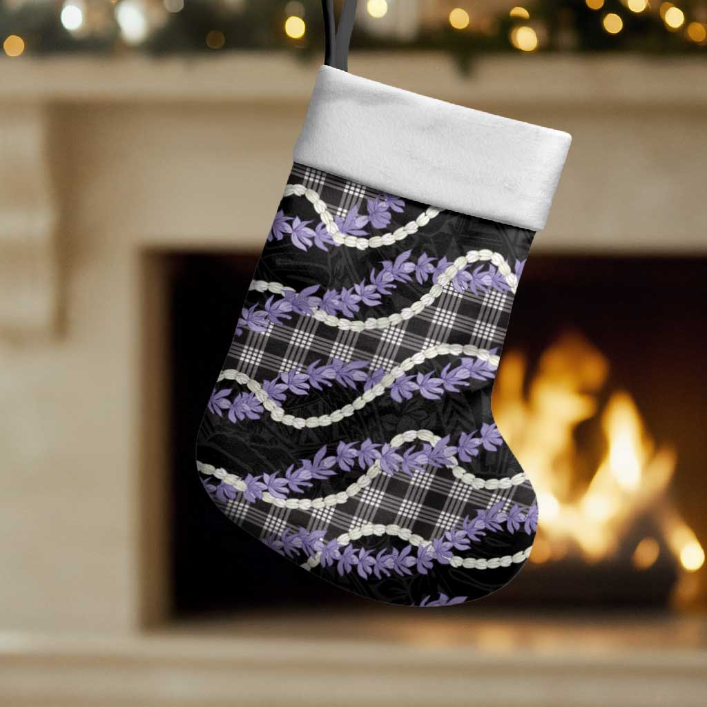Black Hawaii Palaka Honohono Pikake Christmas Stocking Hawaiian Orchid Lei Polynesian Pattern - Polynesian Pride