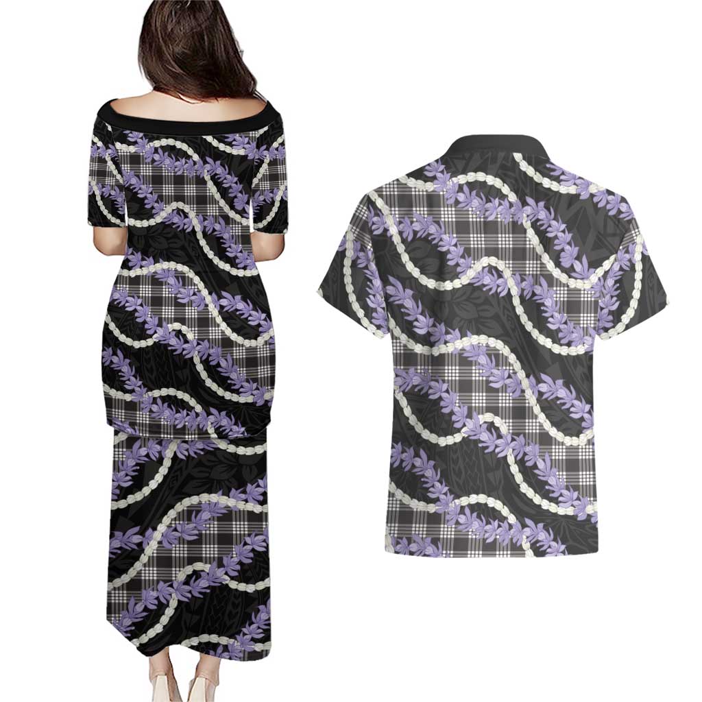 Black Hawaii Palaka Honohono Pikake Couples Matching Puletasi and Hawaiian Shirt Hawaiian Orchid Lei Polynesian Pattern LT14 - Polynesian Pride
