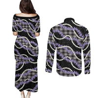Black Hawaii Palaka Honohono Pikake Couples Matching Puletasi and Long Sleeve Button Shirt Hawaiian Orchid Lei Polynesian Pattern LT14 - Polynesian Pride